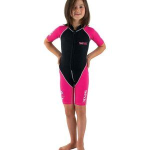 LIKE NEW Girls' 1.5mm SEAC Short Sleeve Dolphin Springsuit Wetsuit SIZE 11 YEARS